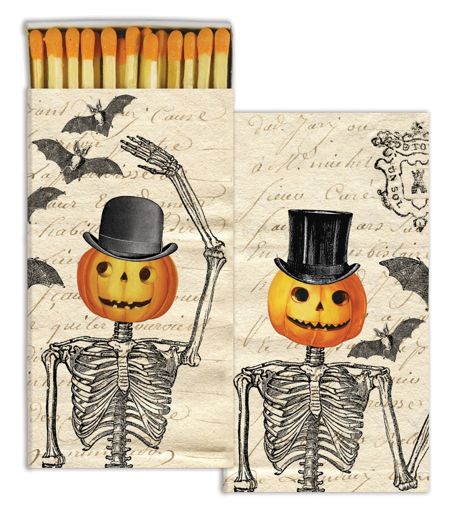 Matchbox with christmas trees in construction paper theme. Orange match tips