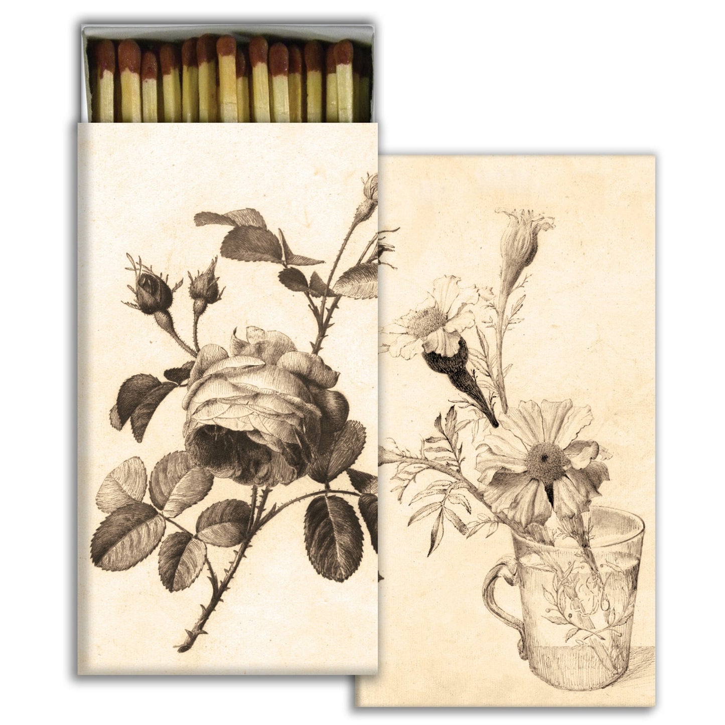 Decorative Matchbox - Sepia Floral