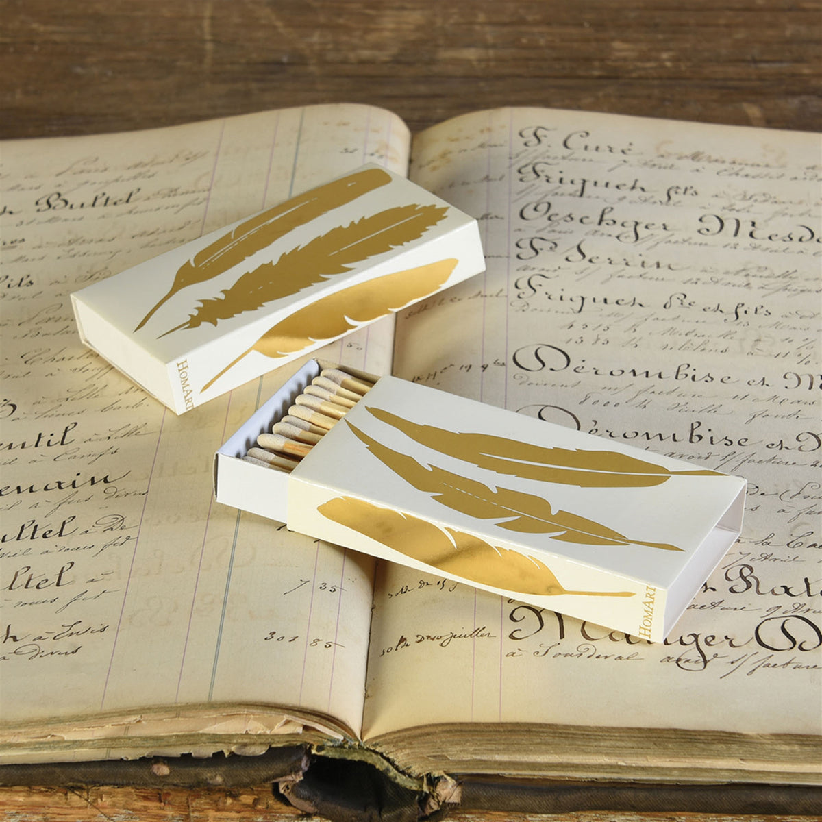 Decorative Matchbox - Gold Feathers