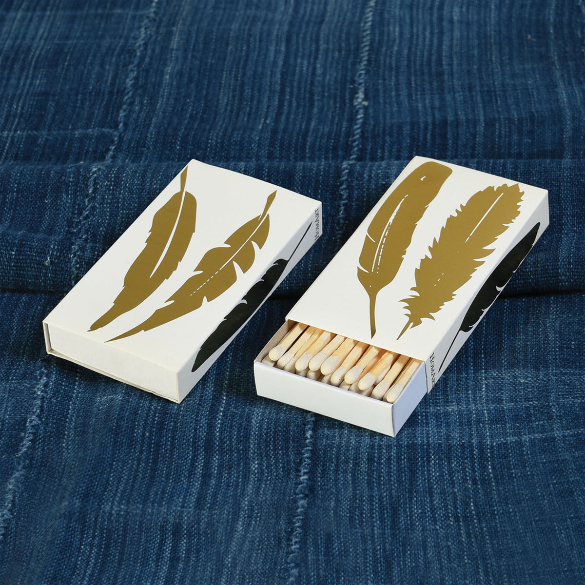 Decorative Matchbox - Gold Feathers