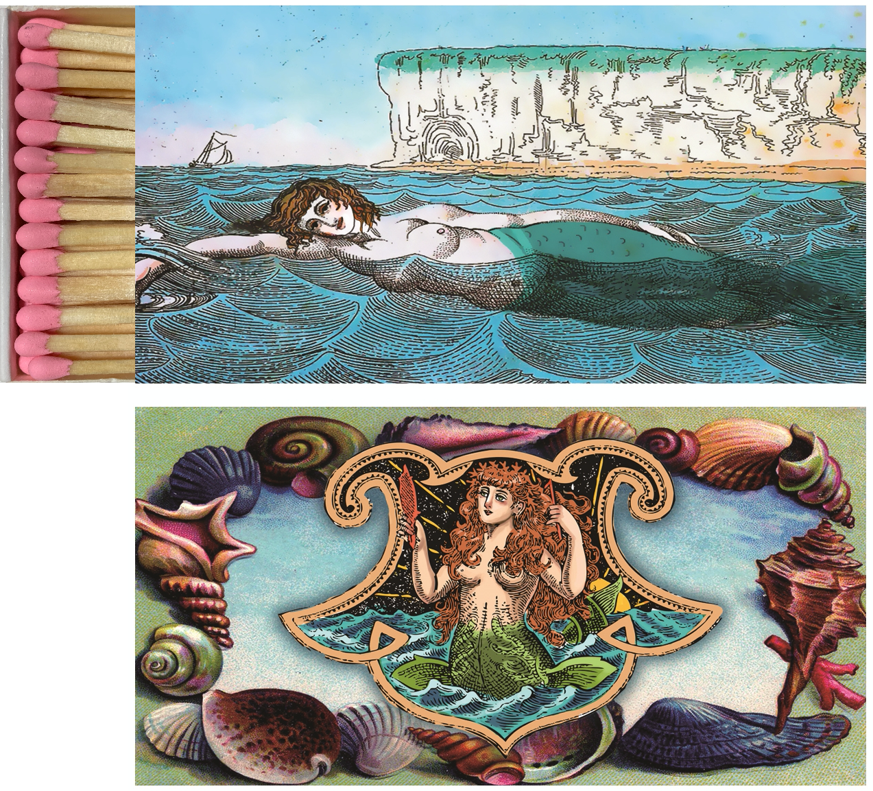 Decorative Matchbox - Seashell Mermaids
