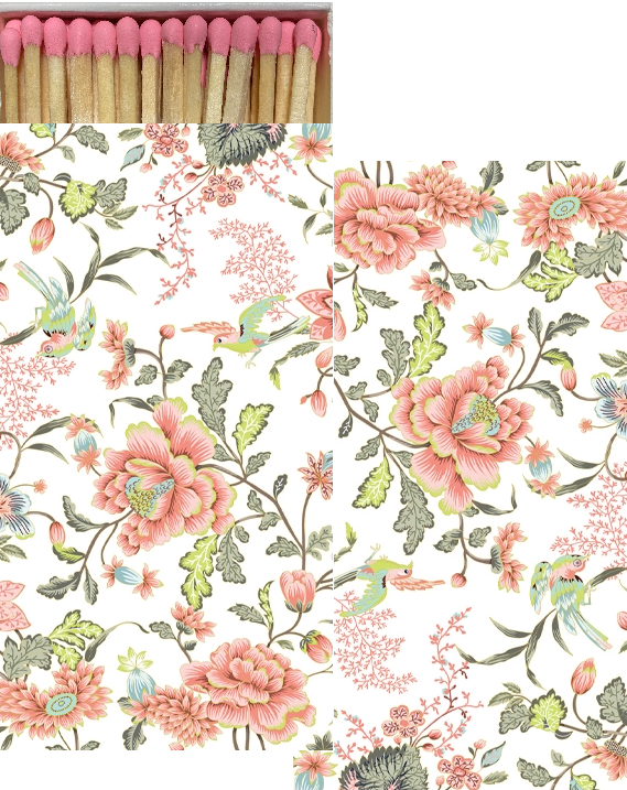 Decorative Matchbox - Lotus & Birds - White