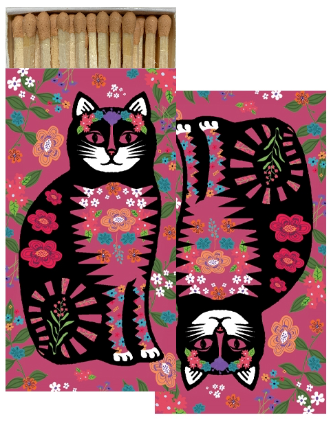 Decorative Matchbox - Flower Power Cat - Pink