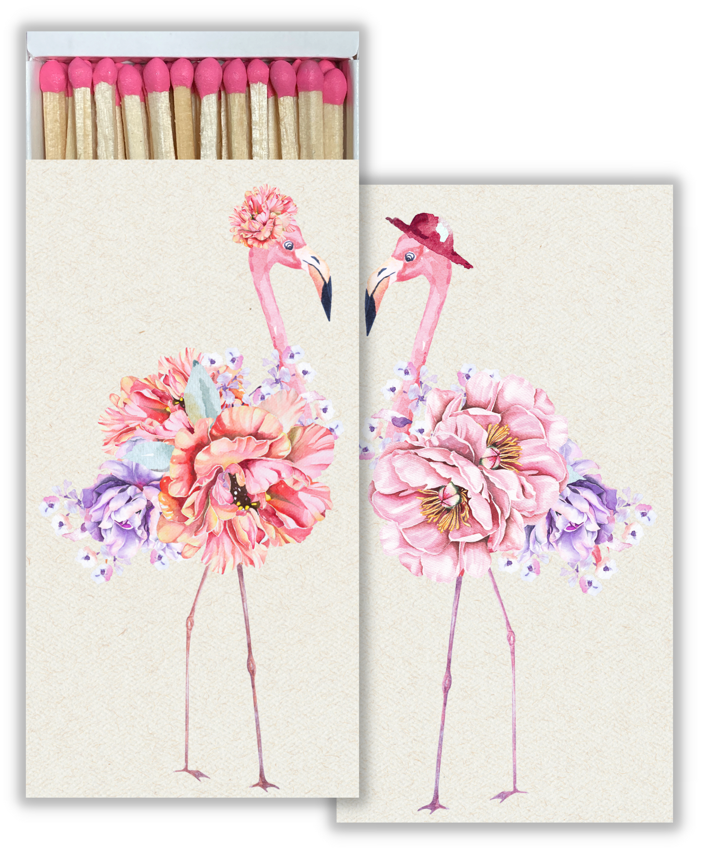 Decorative Matchbox - Flower Flamingos