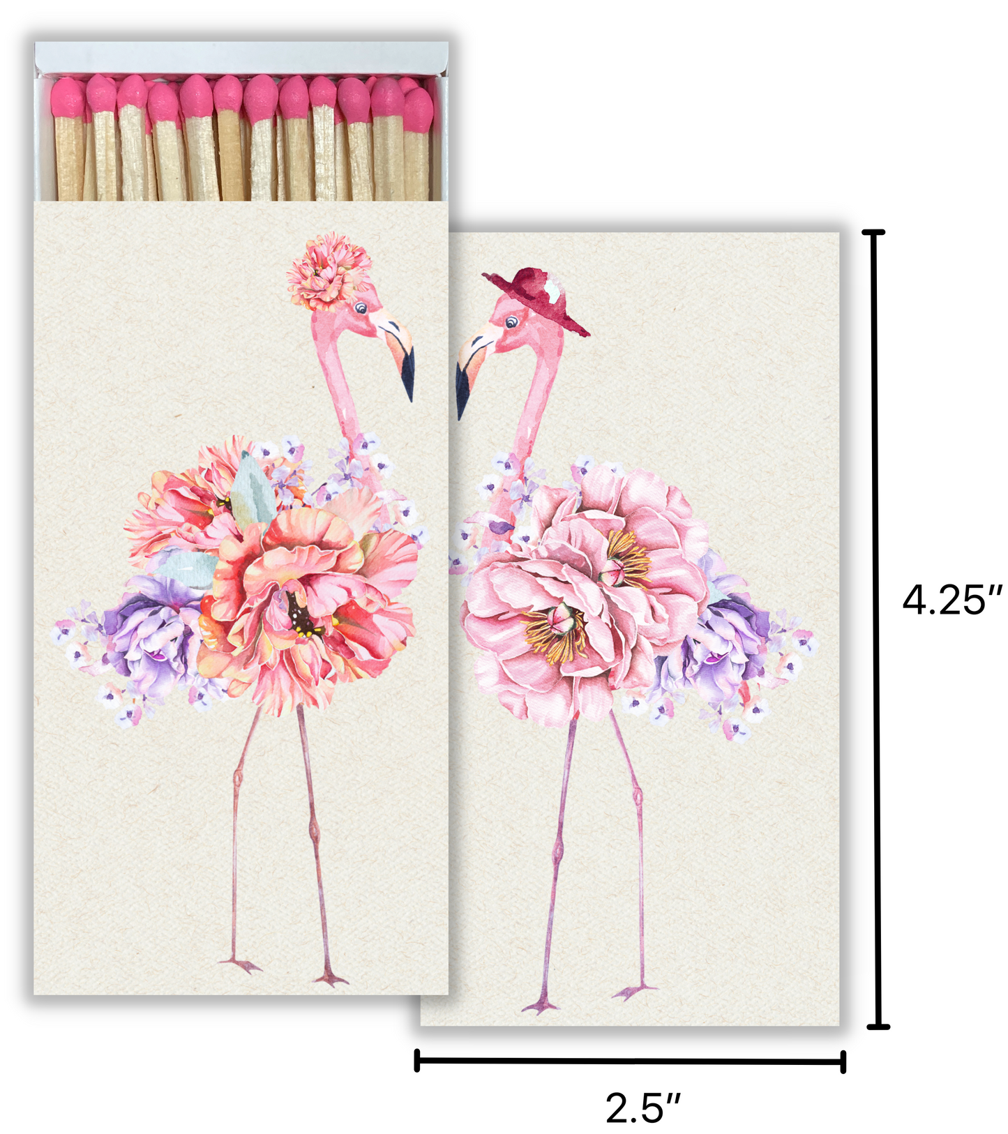 Decorative Matchbox - Flower Flamingos